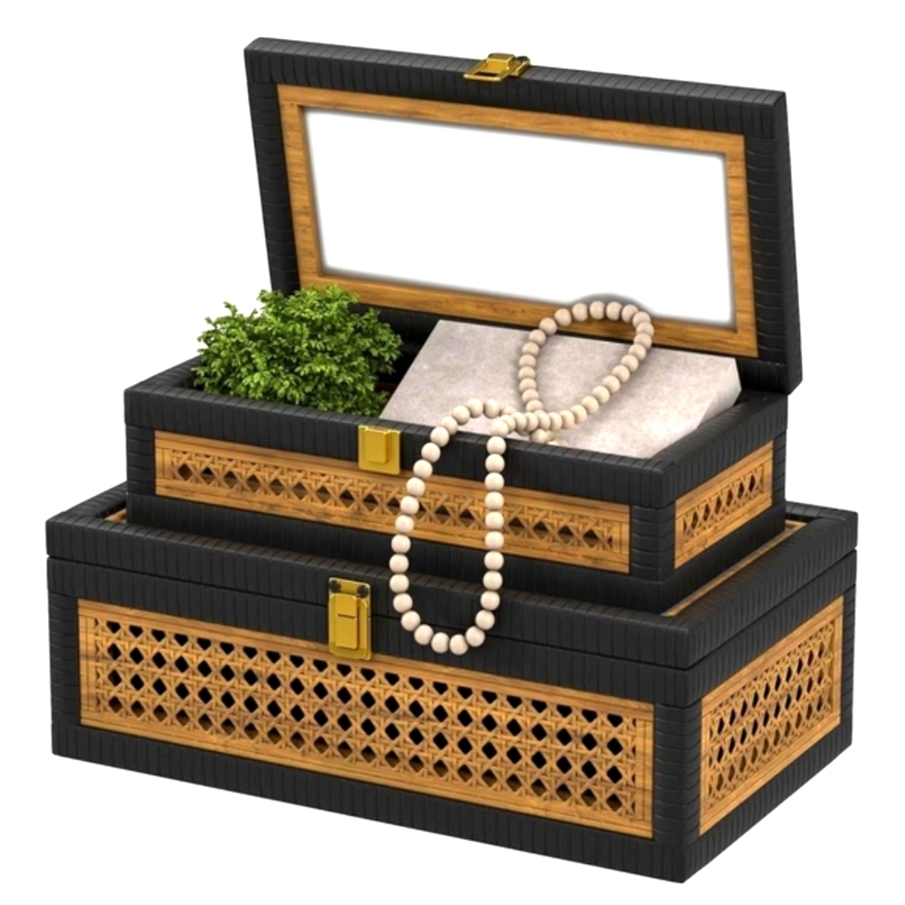 Rattan Decorative Box,Boho Display Boxes with Lids,Set of 2 Rectangular Boxes